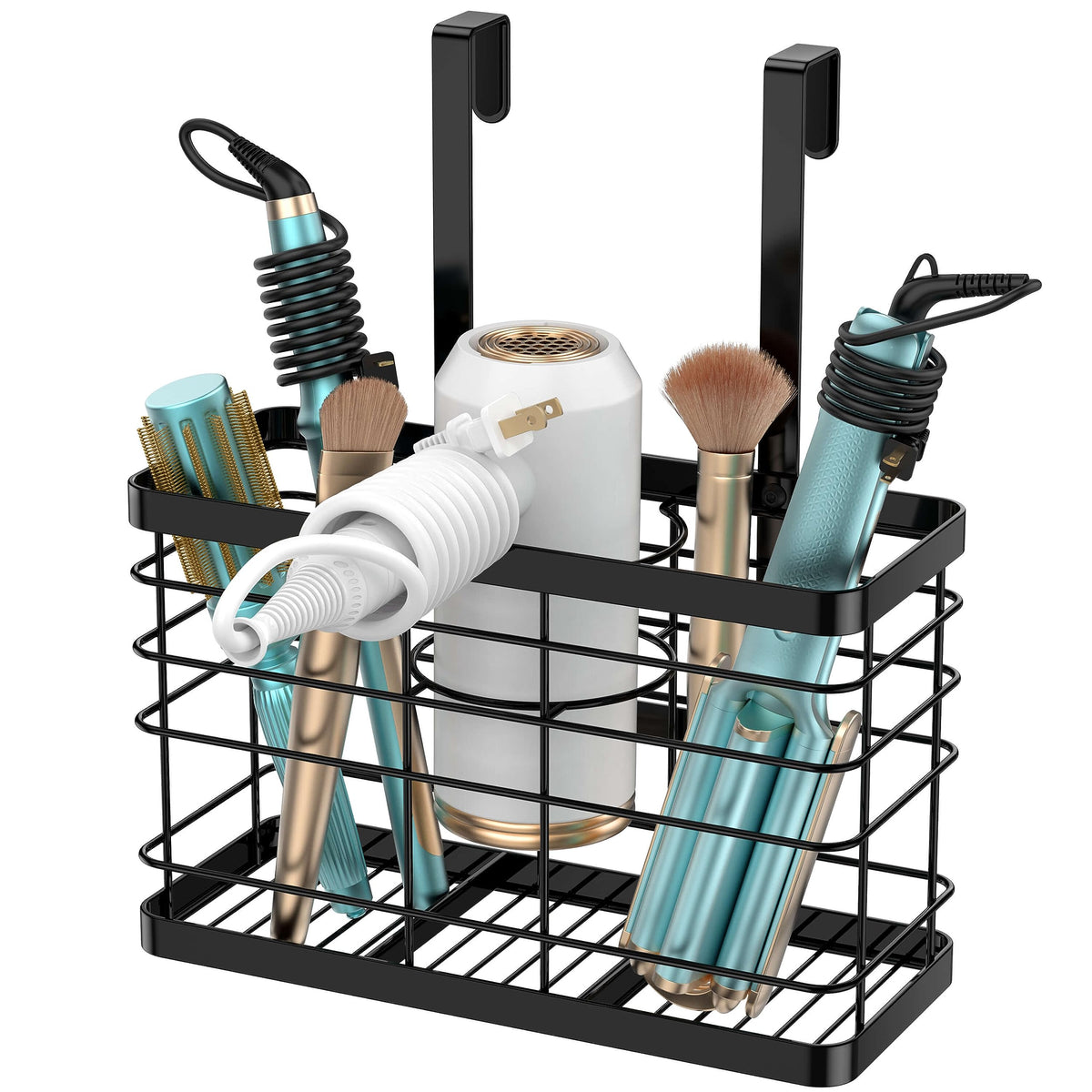 Hair Dryer Holder - Hair Tool Organizer Wall Mount/Adhesive Blow Dryer Holder/Curling iron holder Cabinet Door Bathroom Organizer for Hair Dryer, Curling Wands, Hair Straighteners Black