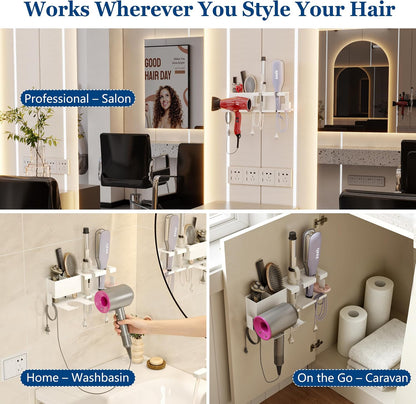 Qeke Hair Dryer Holder Wall Mounted, Bathroom Blow Dryer Holder, White