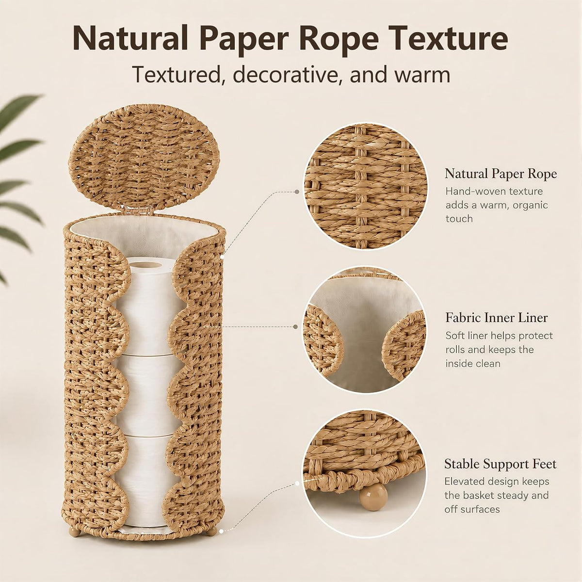 Coeusy Wicker Toilet Paper Holder Stand,Freestanding Bathroom Organizer