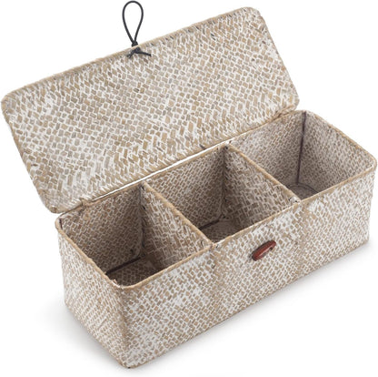 Seagrass Storage Basket for Bathroom - Toilet Tank with Lid, Wicker Woven Narrow Basket for Organizing (13" x 5" x 4.3")