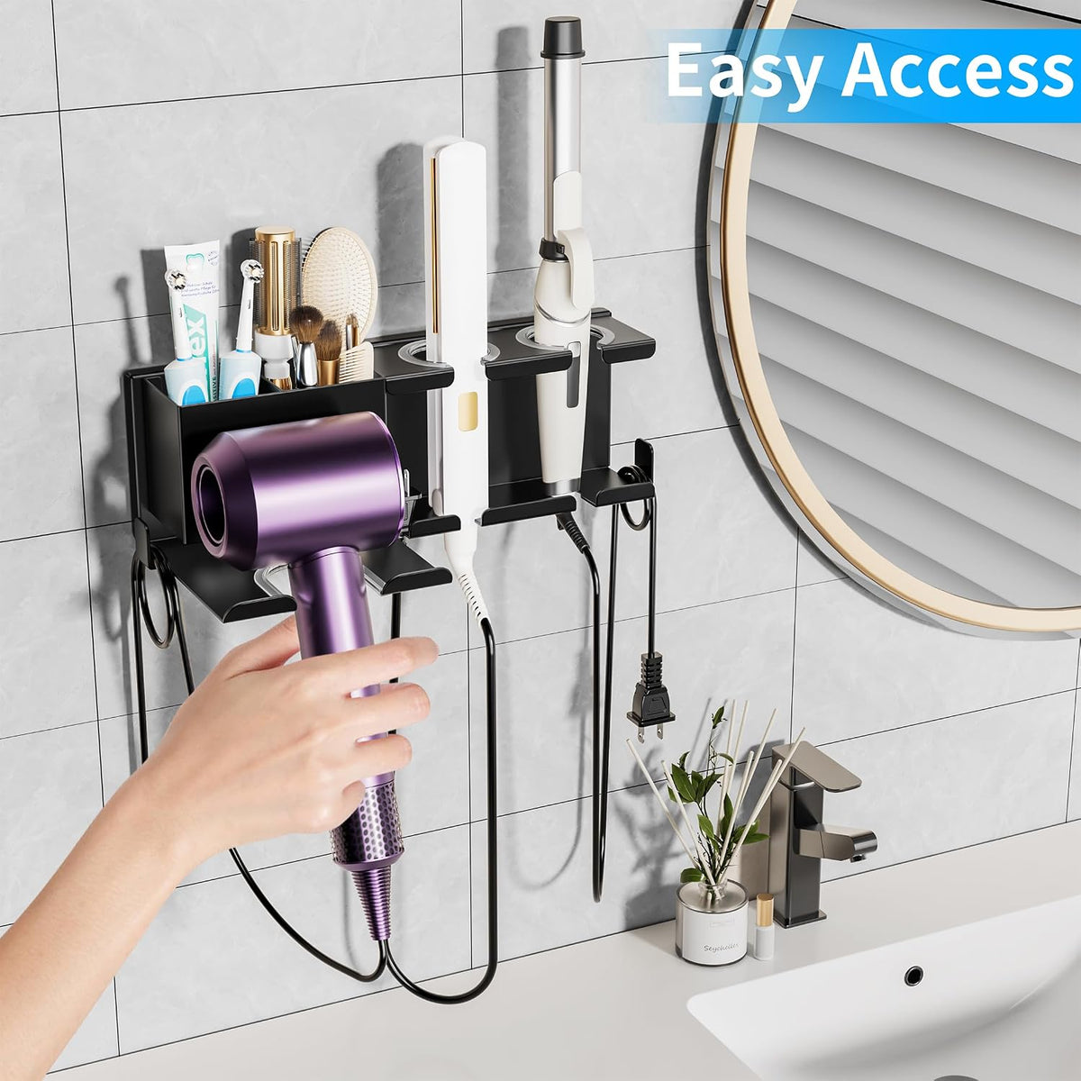 BOIVSHI Hair Dryer Holder, Wall Mounted, Black