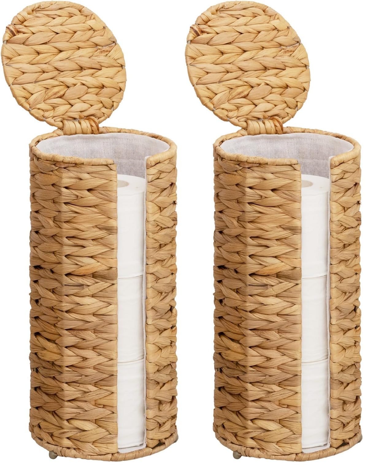 StorageWorks Seagrass Free Standing Toilet Paper Holder Stand for Bathroom, 3 Rolls of Toilet Tissue Storage with a Built-in Cloth Lining, Toilet Roll Holder Stand with Lid