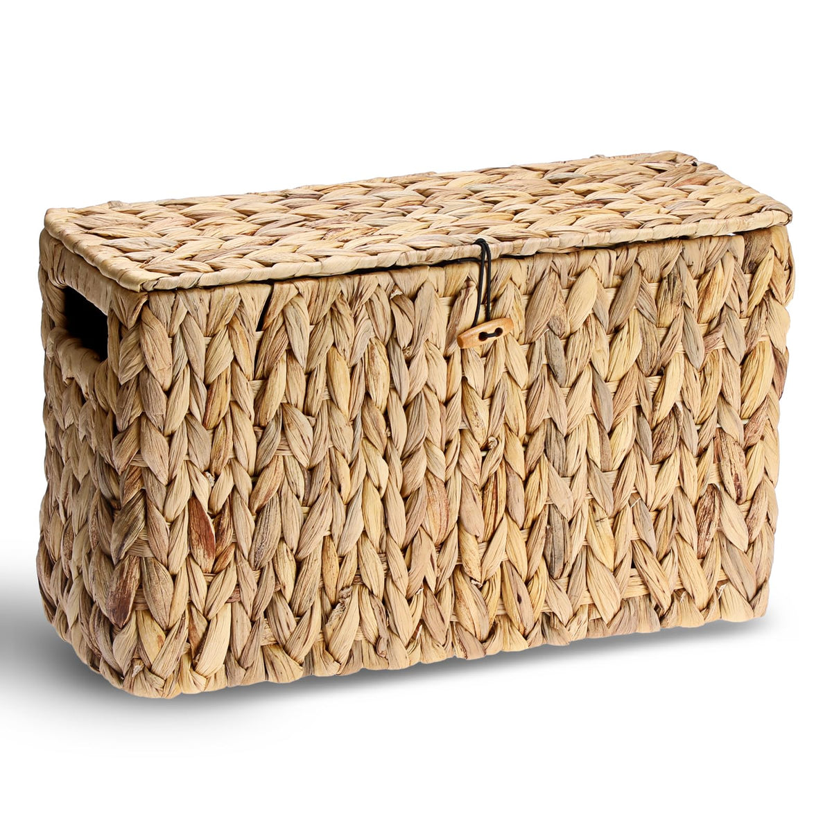 Sumnacon Toilet Paper Basket, Wicker Water Hyacinth Toilet Paper Holder with Handles and Lid, Holds Up to 4 Mega Rolls, Decorative Farmhouse Woven Bathroom Accessories Toilet Tissues Organizer, Small