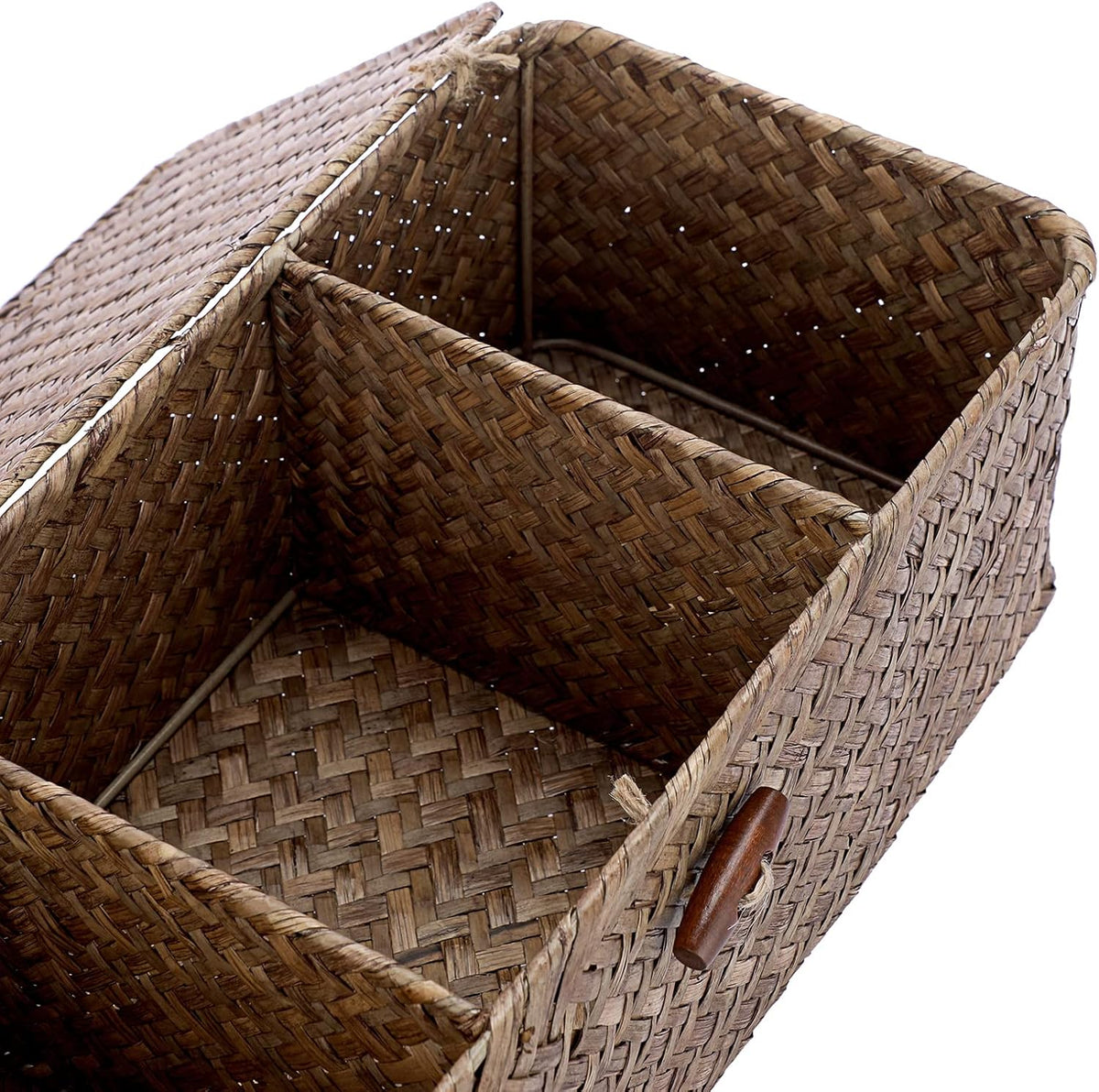 Hipiwe 3 Sections Toilet Tank Paper Basket with Lid Wicker Bathroom Basket