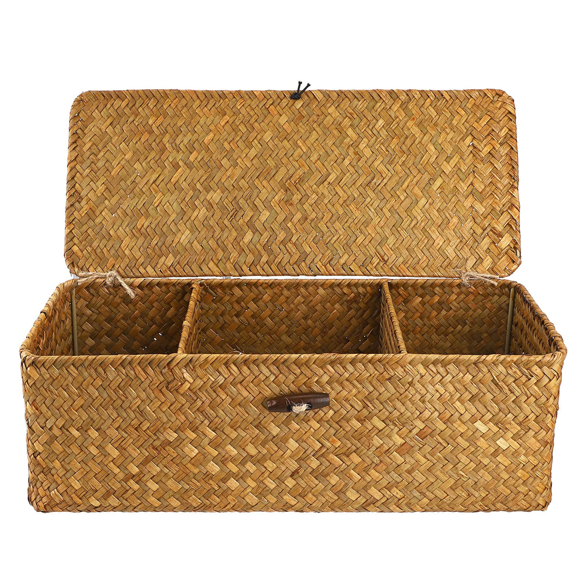 Hipiwe 3 Sections Toilet Tank Paper Basket with Lid Wicker Bathroom Basket