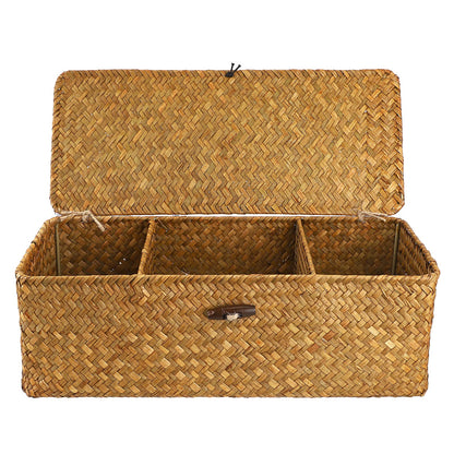 Hipiwe 3 Sections Toilet Tank Paper Basket with Lid Wicker Bathroom Basket