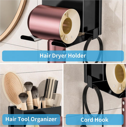 BOIVSHI Hair Dryer Holder Wall Mounted, Black Blow Dryer Holder