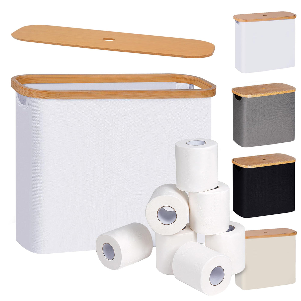 efluky Toilet Paper Basket, Toilet Paper Storage with Lid, Toilet Paper Organizer for Bathroom, Free Standing Toilet Paper Holder with Storage, Beige