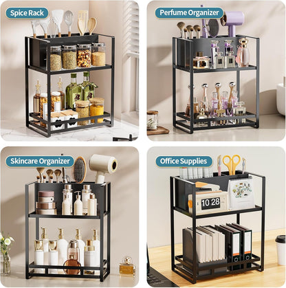 Bathroom Counter Organizer, Metal Vanity Shelf with Hair Dryer Holder