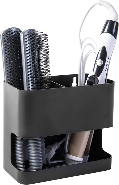 MyGift 2 Slot Hair Tools Organizer, Black Metal Wall Mounted Holder