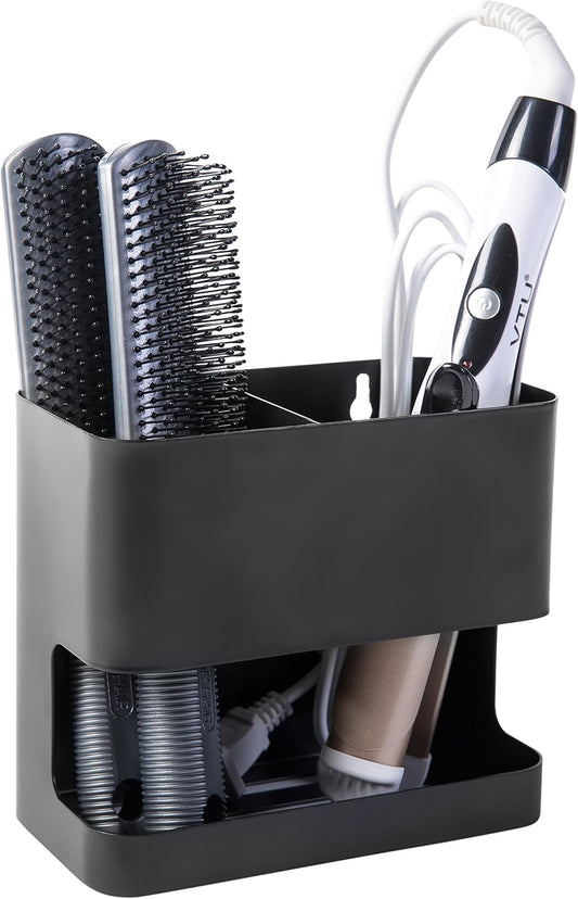 MyGift 2 Slot Hair Tools Organizer, Black Metal Wall Mounted Holder