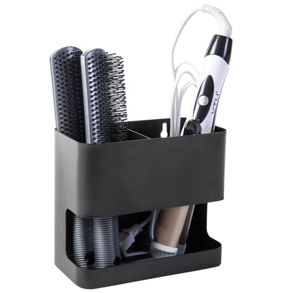 MyGift 2 Slot Hair Tools Organizer, Black Metal Wall Mounted Holder