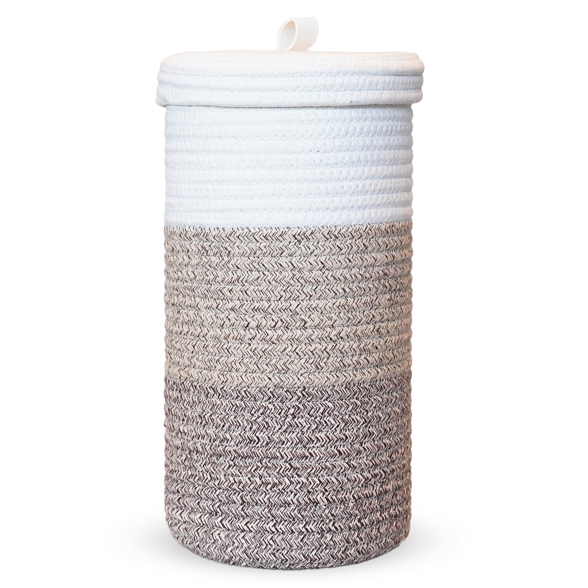 Handmade Cotton & Jute Toilet Paper Holder – Woven Toilet Paper Stand & Storage Basket with Lid, Freestanding Organizer for Bathroom, Fits 3 Mega Rolls 14" x 7''