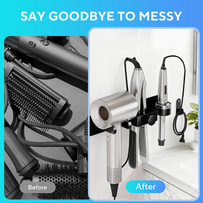 Hair Dryer Holder Wall Mounted with Cord Organizer, Curling Iron Holder