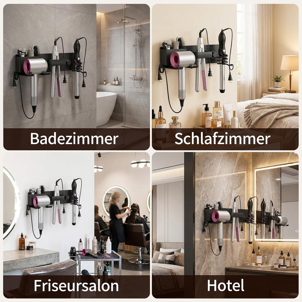 No-Drill Hair Dryer Holder Wall Mount with Storage Compartment for Bathroom