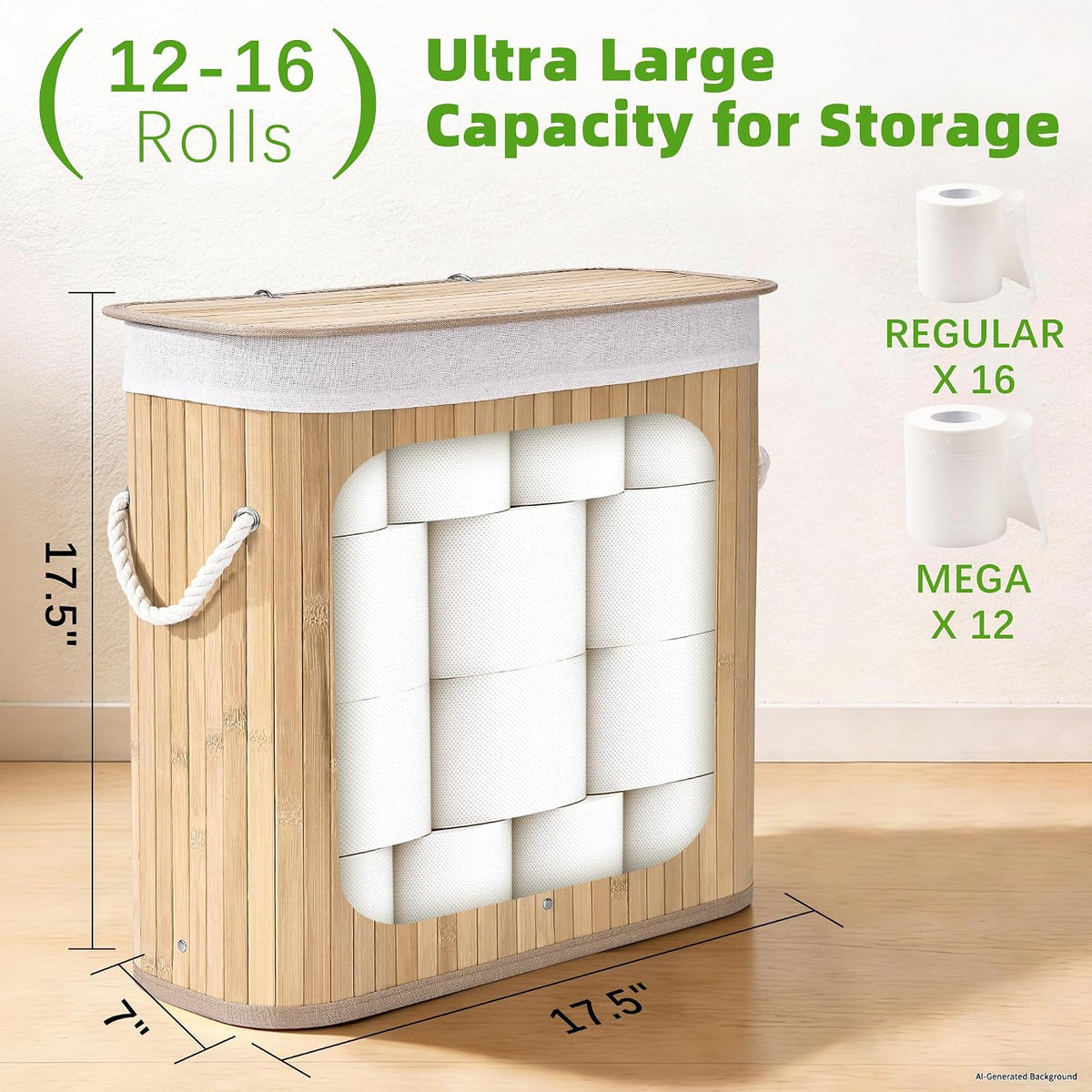 Livole Hand-Woven Bamboo Toilet Paper Storage with Lid & Handle, Natural