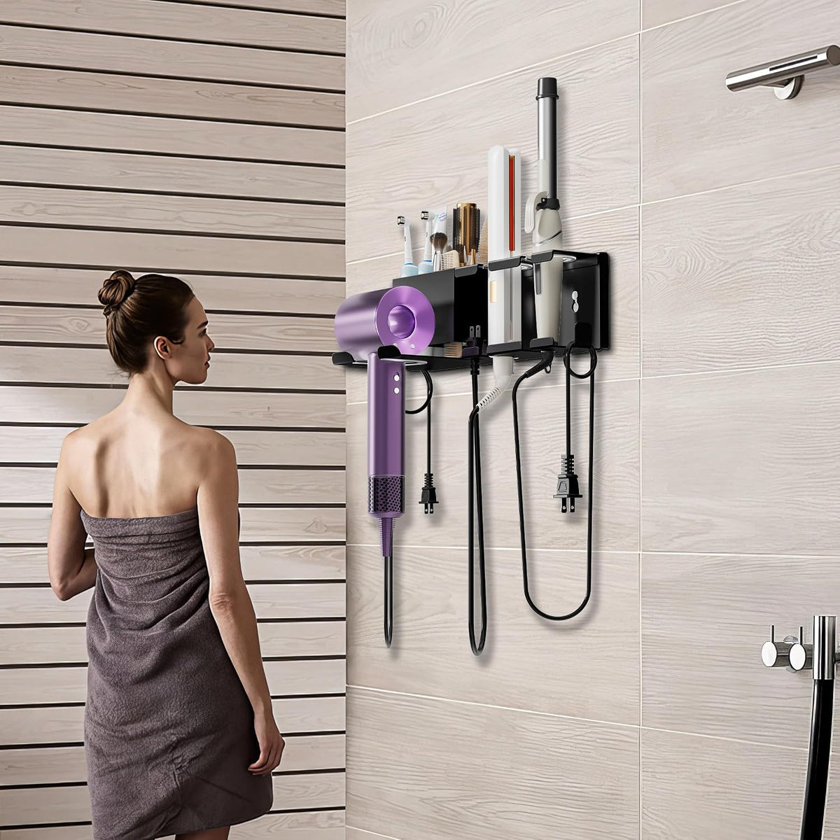BOIVSHI Hair Dryer Holder, Wall Mounted, Black