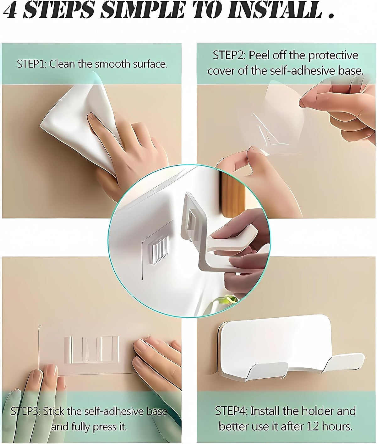 Universal Wall Mount Hair Dryer Holder, No Drill Self Adhesive Rack
