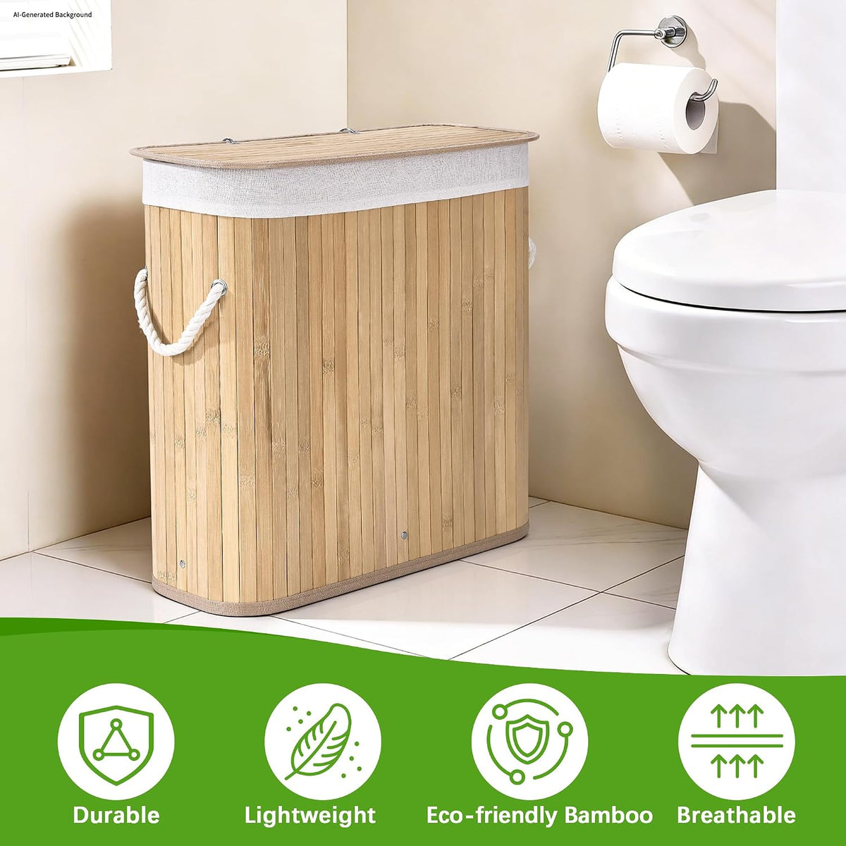 Livole Hand-Woven Bamboo Toilet Paper Storage with Lid & Handle, Natural