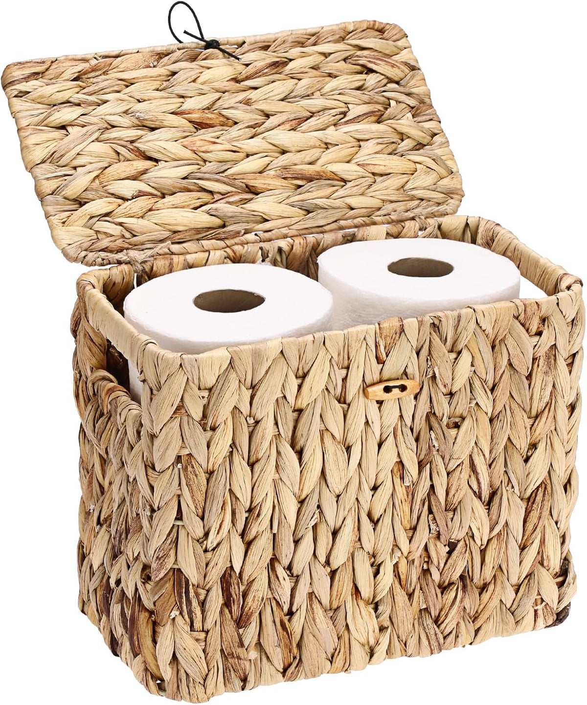 Sumnacon Toilet Paper Basket, Wicker Water Hyacinth Toilet Paper Holder with Handles and Lid, Holds Up to 4 Mega Rolls, Decorative Farmhouse Woven Bathroom Accessories Toilet Tissues Organizer, Small