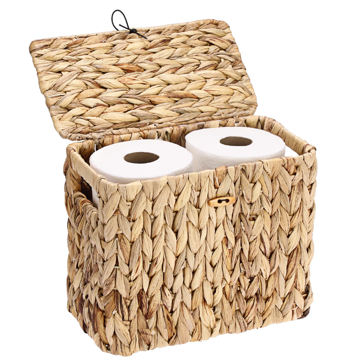 Sumnacon Toilet Paper Basket, Wicker Water Hyacinth Toilet Paper Holder with Handles and Lid, Holds Up to 4 Mega Rolls, Decorative Farmhouse Woven Bathroom Accessories Toilet Tissues Organizer, Small