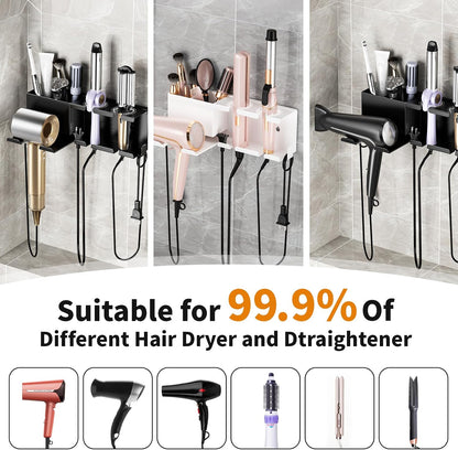 Hair Dryer Holder, Hair Tool Organizer Wall Mount, Adhesive or Drill, White