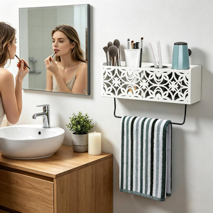 Hair Dryer Holder Wall Mounted with Stainless Steel Cups and Towel Bar