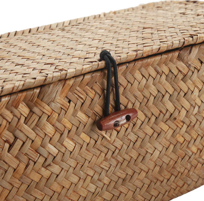 Seagrass Storage Basket for Bathroom - Toilet Tank with Lid, Wicker Woven Narrow Basket for Organizing (13" x 5" x 4.3")