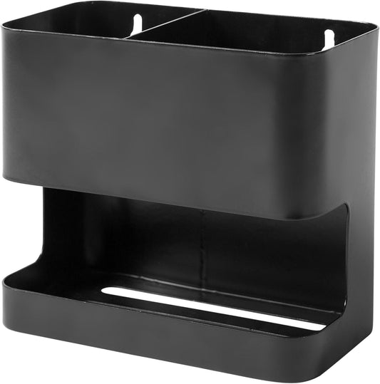 MyGift 2 Slot Hair Tools Organizer, Black Metal Wall Mounted Holder