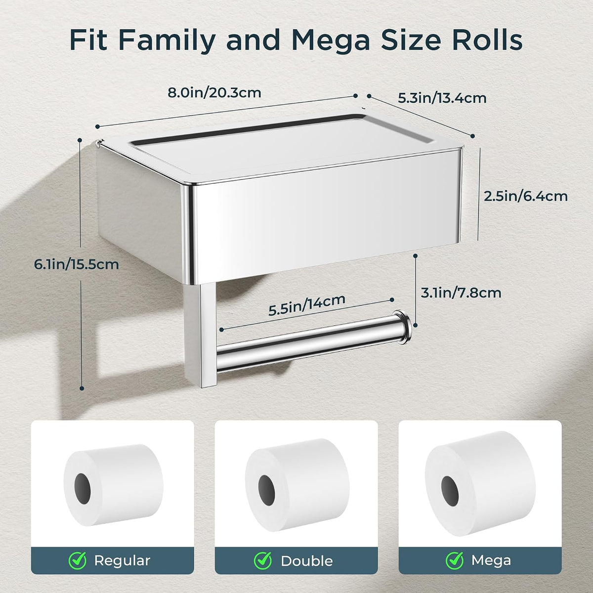 FORIOUS Toilet Paper Holder with Shelf, Wall-Mounted Modern Wipes Dispenser