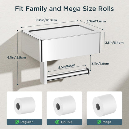 FORIOUS Toilet Paper Holder with Shelf, Wall-Mounted Modern Wipes Dispenser
