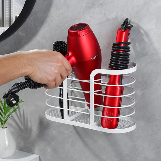 YIGII White Hair Dryer Holder - Adhesive Blow Dryer Holder/Hair Tool Organizer Bathroom Organizer Stick on Wall Mounted Multi-Functional Hair Dryer Rack for Wire Straightener, Shavers