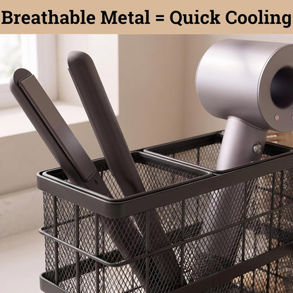 Hair Tool Organizer Countertop, Breathable Metal & Bamboo, Heat-Resistant