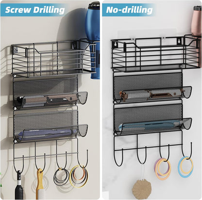 3 Tier Hair Tool Organizer Wall Mount, curling iron holder Basket, Black