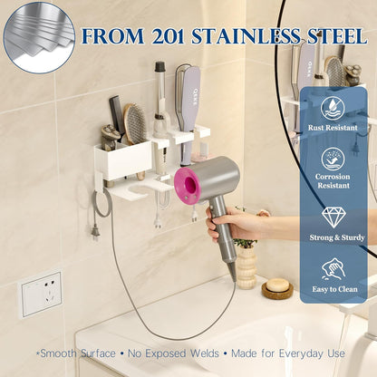 Qeke Hair Dryer Holder Wall Mounted, Bathroom Blow Dryer Holder, White