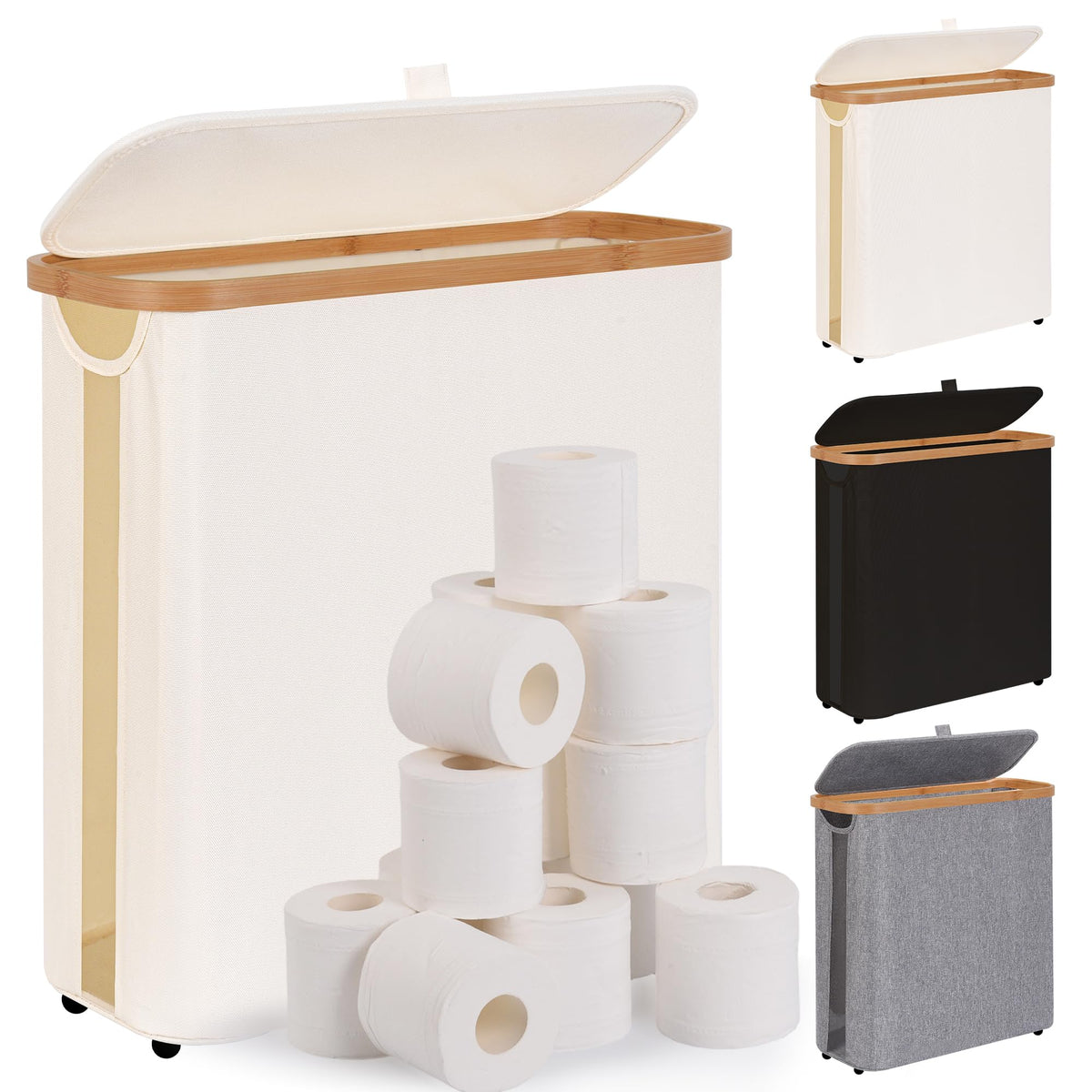 Toilet Paper Storage Basket with Lid - The Ultimate Bathroom Organizer, Free Standing Toilet Paper Holder for Up to 9 Mega Rolls, Toilet Tissue Storage Bin with Handle for RV Closet, Black