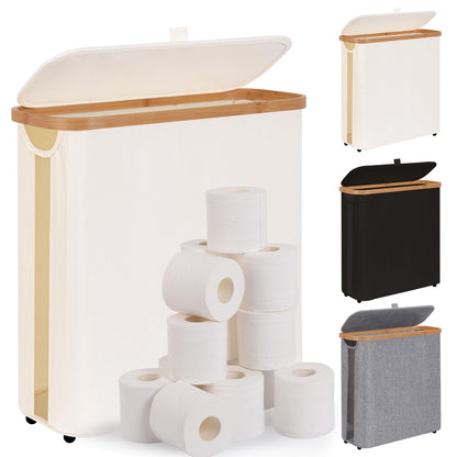 Toilet Paper Storage Basket with Lid - The Ultimate Bathroom Organizer, Free Standing Toilet Paper Holder for Up to 9 Mega Rolls, Toilet Tissue Storage Bin with Handle for RV Closet, Black