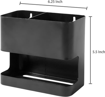 MyGift 2 Slot Hair Tools Organizer, Black Metal Wall Mounted Holder