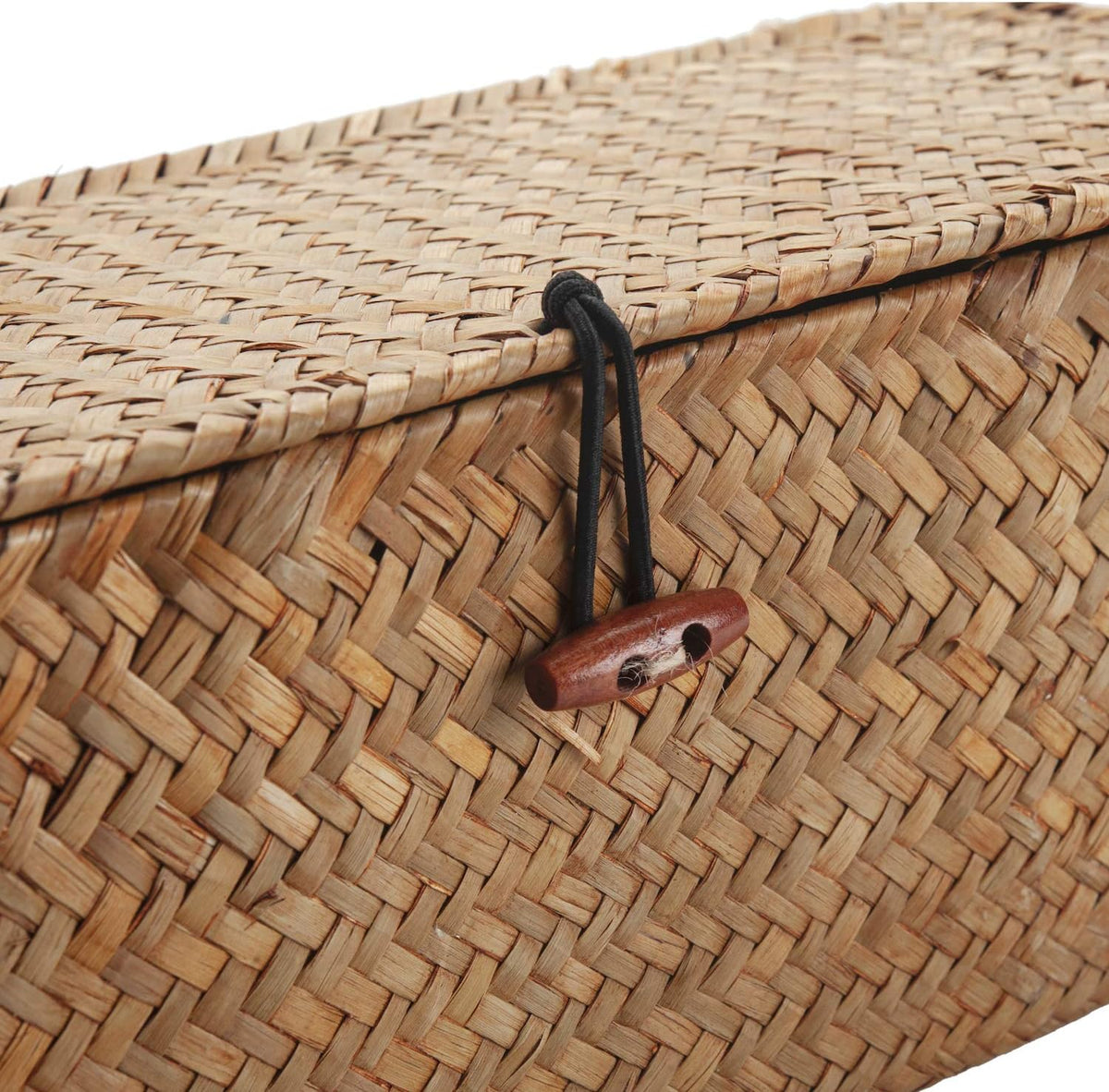 Seagrass Tank Basket with Lid Woven Toilet Roll Storage Basket with Sections Rectangular for Organize Snack Toys Tampon (Large Compartment 16.5inch L x 5.5inch W x 5.5inch H) Natural