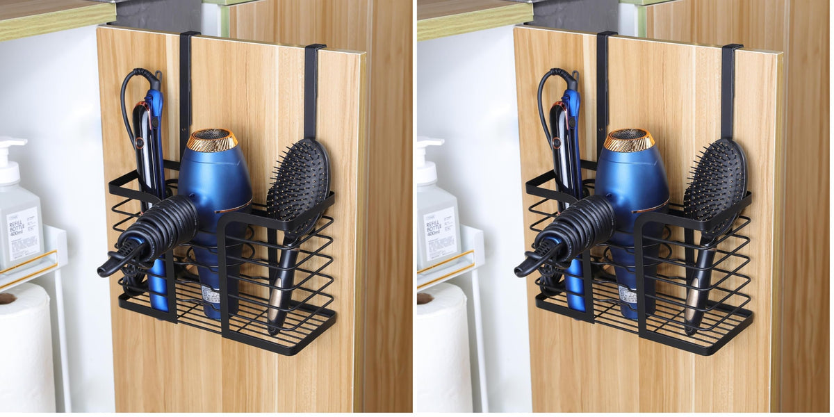 YIGII Hair Dryer Holder - Hair Tool Organizer 3-in-1 Blow Dryer Holder Adjustable Height, Bathroom Organizer Wall Mounted/Cabinet Door for Flat/Curling Irons, Hair Straighteners