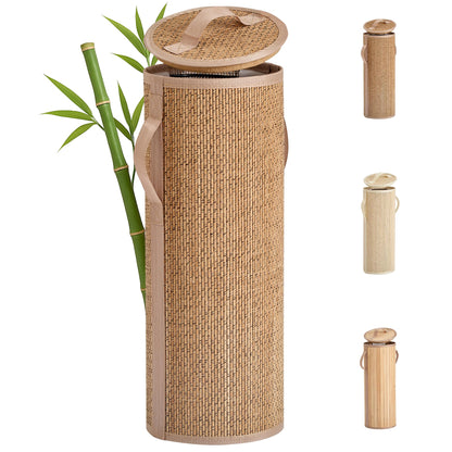 Bamboo Toilet Paper Storage Basket with Lid & Handle - 10L Handwoven Bathroom Organizer for 4 Rolls - Sturdy Stand Holder for Toilet Paper Organization, Light Natural