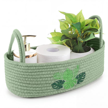 Vesici Eucalyptus Toilet Paper Storage Basket with Handles, Cotton Rope