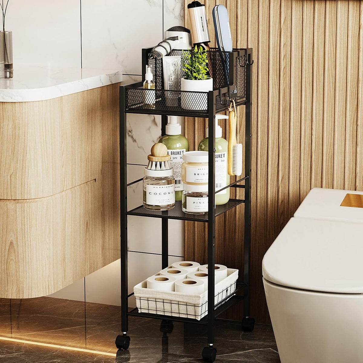 VITVITI Metal Hair Tool Organizer Shelf, Bathroom Storage Shelf Cart, Black