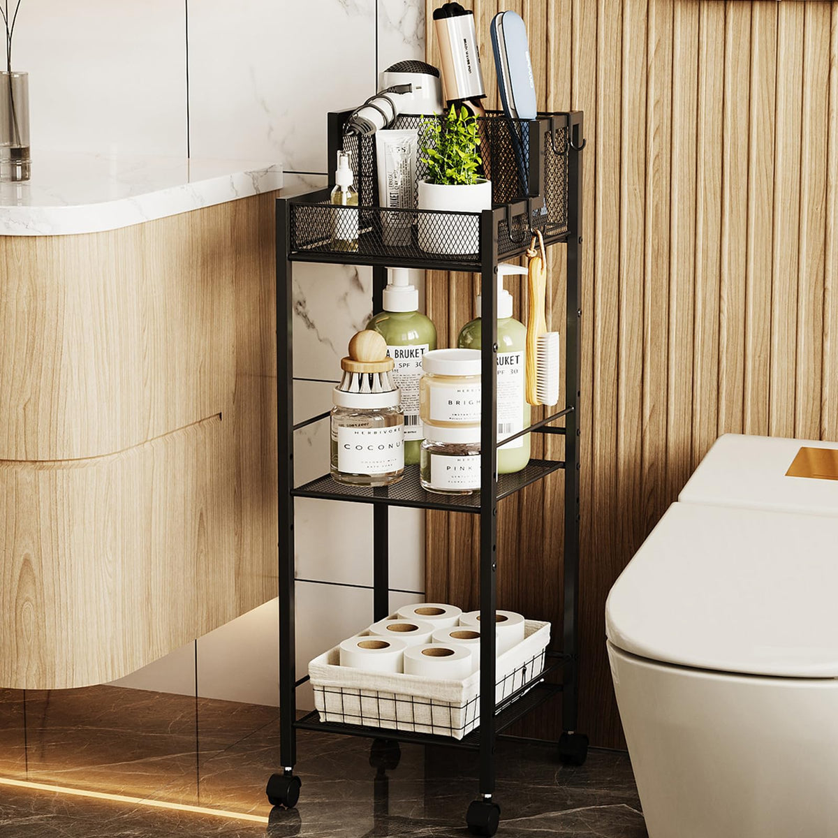 VITVITI Metal Hair Tool Organizer Shelf, Bathroom Storage Shelf Cart, Black