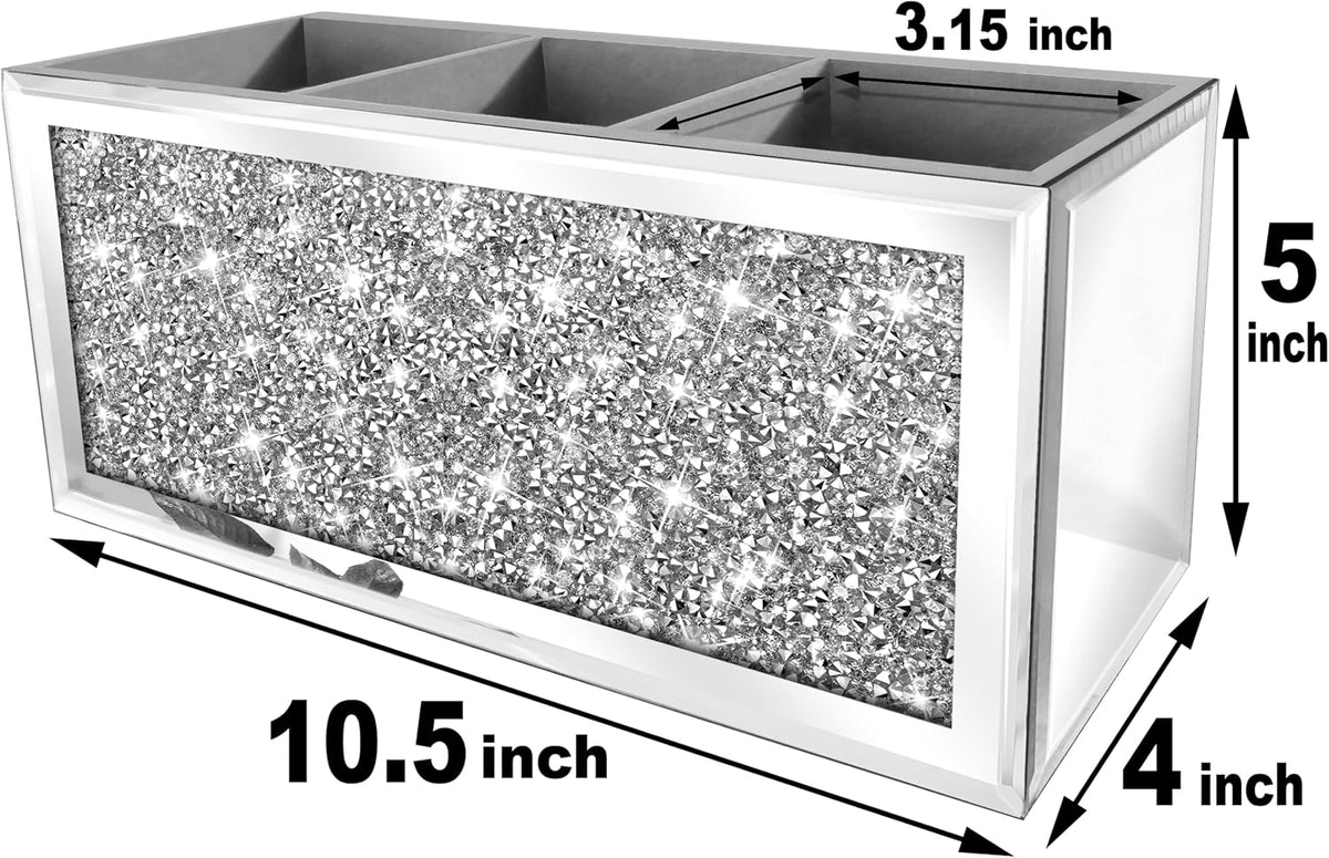 Mirror Hair Dryer Holder. Crystal Crush Diamond Hair Tool Organizer Wall Mount. Silver Bathroom Cabinet Tray for Blow Dryers, Hairdryer Straightener, Brushes and Combs.(10.5”x4”x5”)