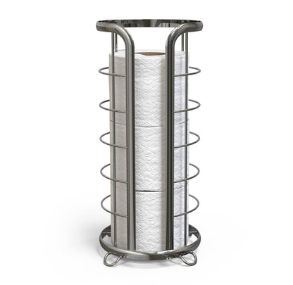 BROOKSTONE Over the Toilet Paper Holder Reserve - Toilet Paper Holder with Storage, Bathroom Toilet Paper Organizer, Metal Toilet Paper Roll Holder Fits Any Size Rolls - Matte White