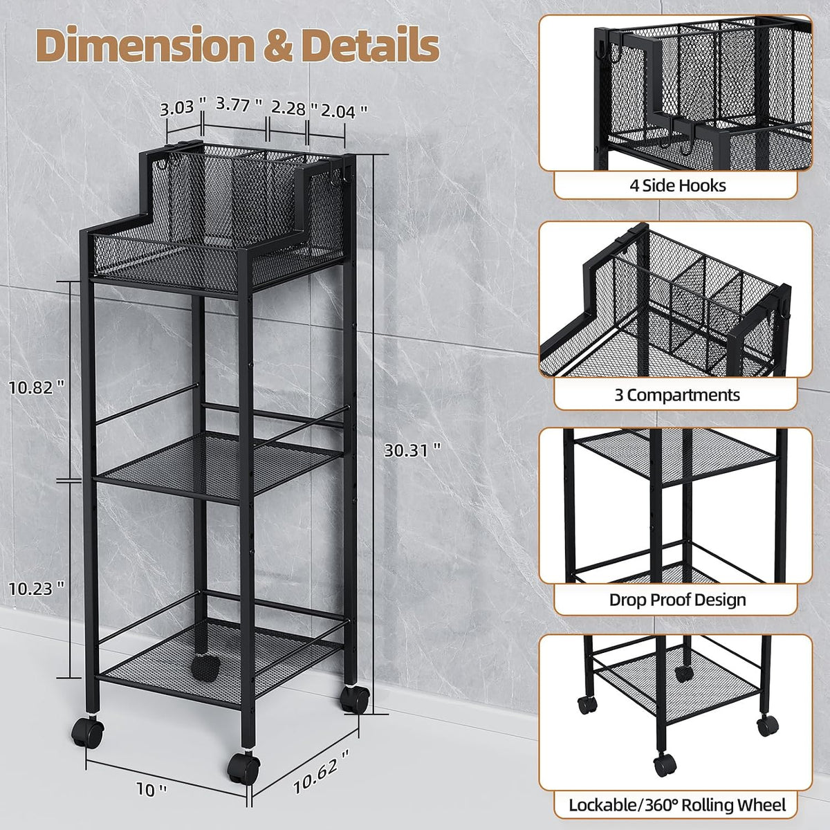 VITVITI Metal Hair Tool Organizer Shelf, Bathroom Storage Shelf Cart, Black