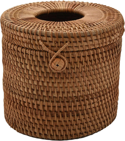Round Rattan Tissue Box Vine Roll Holder Toilet Paper Cover Dispenser for Barthroom,Home,Hotel and Office