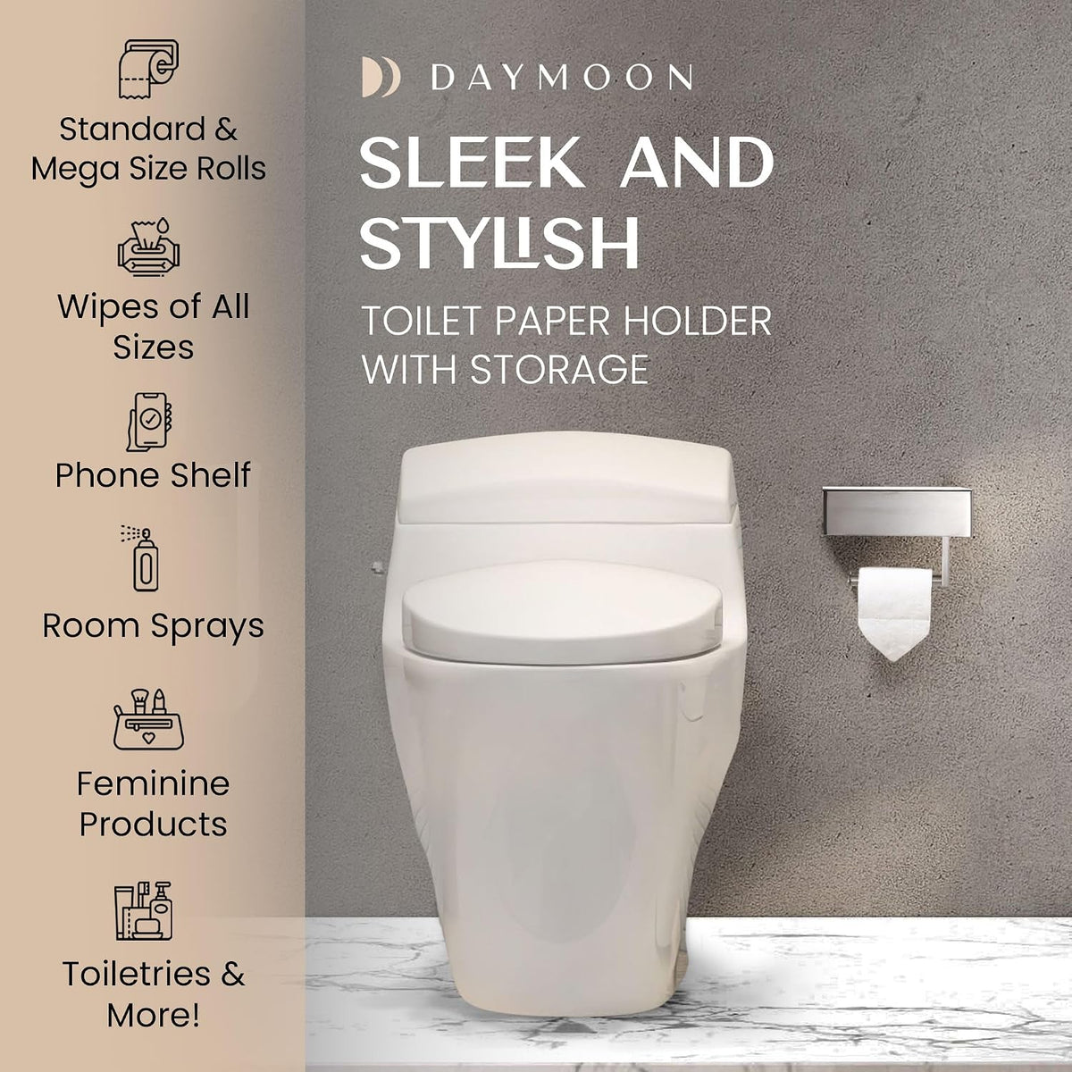 Day Moon™ - Toilet Paper Holder with Shelf - Wall Mount, Brushed Nickel