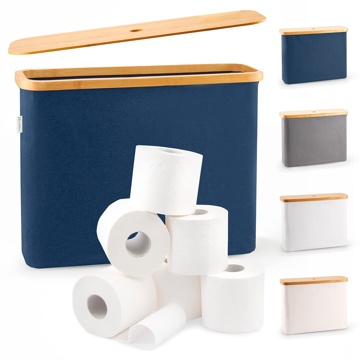 LONBET Toilet Paper Storage for 12 Rolls, Stackable & Foldable - The Ultimate Bathroom Organizer - Waterproof Basket with Bamboo Lid - Elegant Toilet Paper Storage Holder, Beige